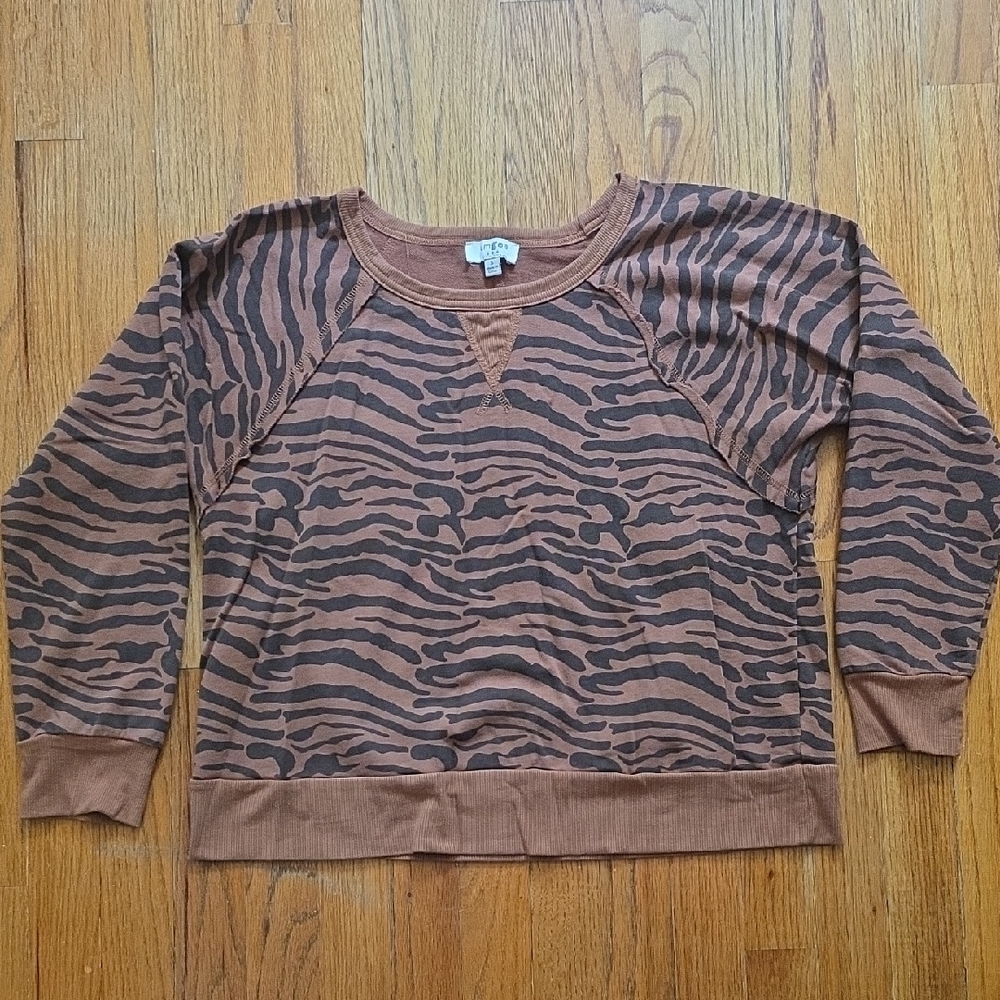 umgee Brown Zebra Print Sweatshirt Size S